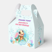 かわいいウミガメカラフル1歳の誕生日のお願いボックス フェイバーボックス (正面サイド)