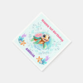 かわいいウミガメカラフル1stバースデーナプキンス スタンダードカクテルナプキン (角)