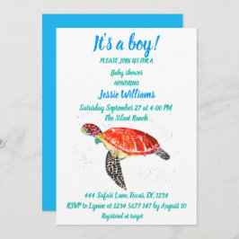 かわいいウミガメザシーブルー海男の赤ちゃん 招待状