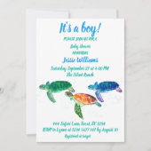 かわいいウミガメザシーブルー海男の赤ちゃん 招待状 (正面)