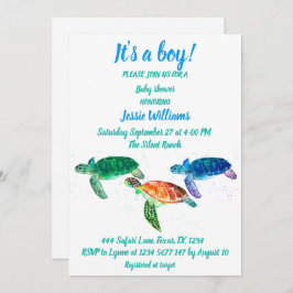 かわいいウミガメザシーブルー海男の赤ちゃん 招待状