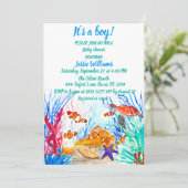 かわいいウミガメザシーブルー海男の赤ちゃん 招待状 (スタンド正面)