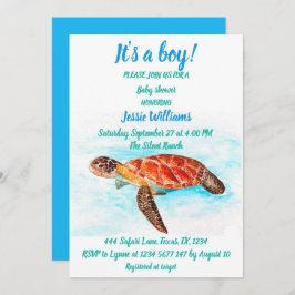 かわいいウミガメザシーブルー海男の赤ちゃん 招待状