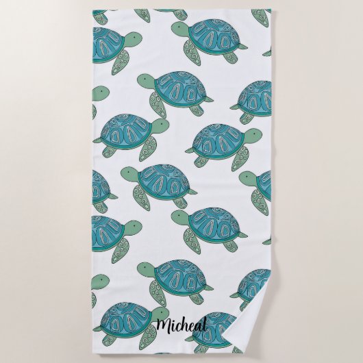 かわいいウミガメパーソナライズされた ビーチタオル (正面)
