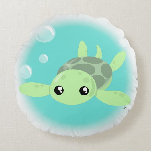 かわいいウミガメ丸い枕 ラウンドクッション (正面)