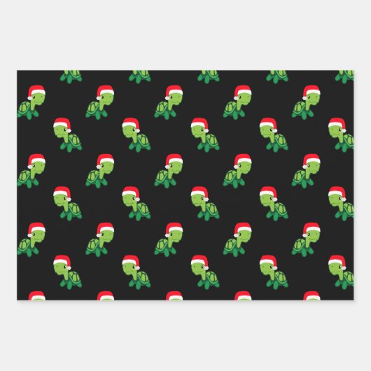 かわいいウミガメ動物メリークリスマスサンタクロース ラッピングペーパーシート (正面3)