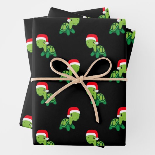 かわいいウミガメ動物メリークリスマスサンタクロース ラッピングペーパーシート (インサイチュ)