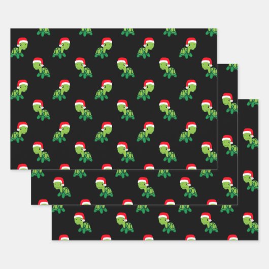 かわいいウミガメ動物メリークリスマスサンタクロース ラッピングペーパーシート (セット)