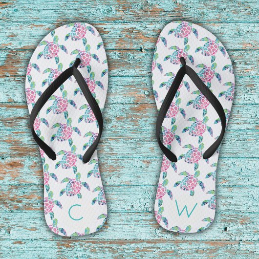 かわいいウミガメ柄モノグラムのビーチクルーズ ビーチサンダル