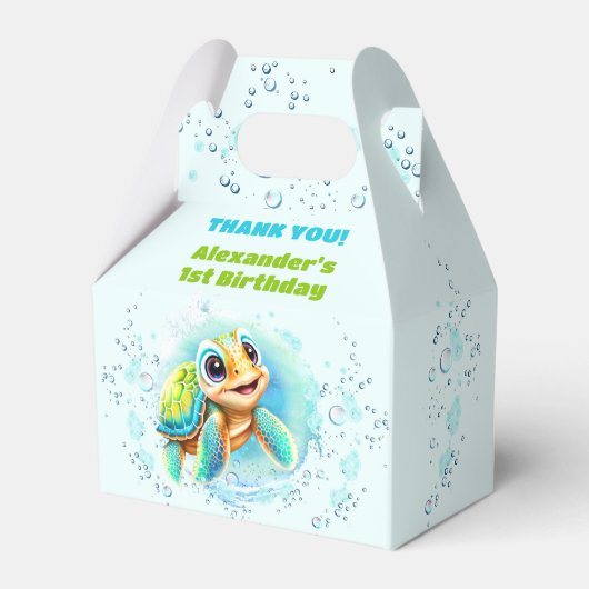 かわいいウミガメ男の子プールパーティー1st誕生日 フェイバーボックス (正面サイド)