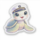 かわいいウミガメ船長ステッカー シール (正面)