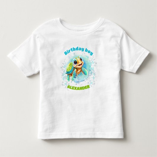 かわいいウミガメ誕生日少年の名前番号 トドラーTシャツ (正面)