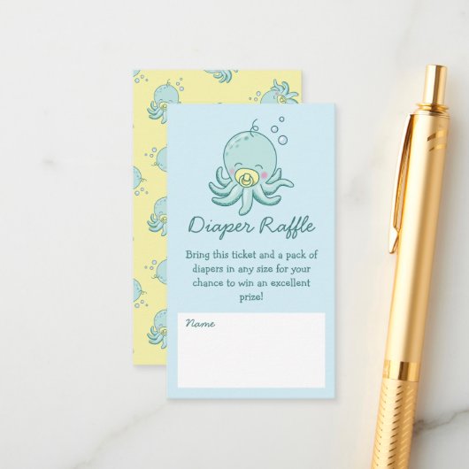 かわいいウミガメ赤ちゃんシャワーかわいいおむつラッフル エンクロージャーカード (正面/裏面インサイチュ)