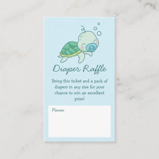 かわいいウミガメ赤ちゃんシャワーかわいいおむつラッフル エンクロージャーカード (正面)