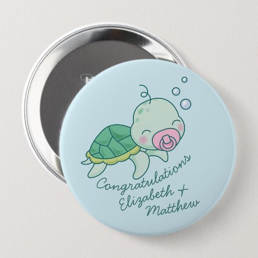 かわいいウミガメ赤ちゃんシャワーかわいいピンクガール 缶バッジ (正面&裏面)