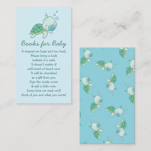 かわいいウミガメ赤ちゃんシャワーかわいいブックブルーボーイ エンクロージャーカード (正面/裏面)