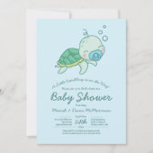 かわいいウミガメ赤ちゃんシャワーかわいいブルーボーイ 招待状 (正面)