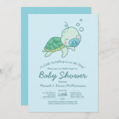 かわいいウミガメ赤ちゃんシャワーかわいいブルーボーイ 招待状 (正面/裏面)
