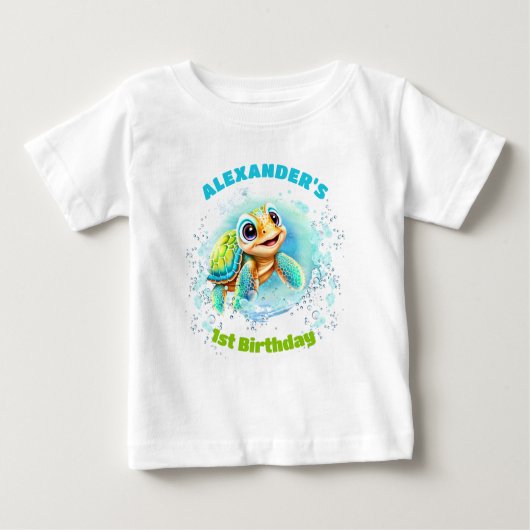 かわいいウミガメ1stバースデーボーイベビーTシャツ ベビーTシャツ (正面)