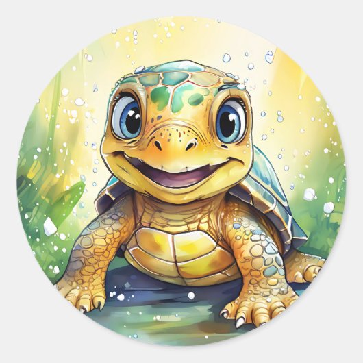 かわいいウミガメ ラウンドシール (正面)