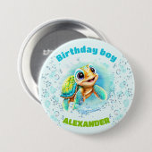 かわいいウミガメfor少年の誕生日 缶バッジ (正面&裏面)