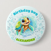 かわいいウミガメfor少年の誕生日 缶バッジ (正面)