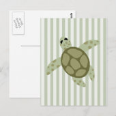 かわいいウミガメonグリーンストライプ ポストカード (正面/裏面)