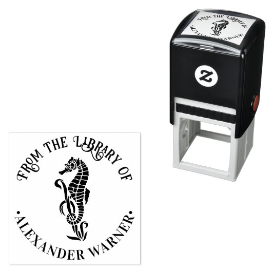 かわいいウミブタの海辺をテーマにした図書館の本 セルフインキングスタンプ (インサイチュ)