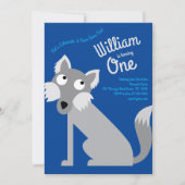 かわいいウルフドッグキッズ1歳の誕生日パーティの招待状 招待状 (正面)