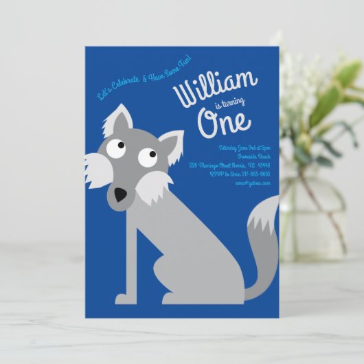かわいいウルフドッグキッズ1歳の誕生日パーティの招待状 招待状 (スタンド正面)