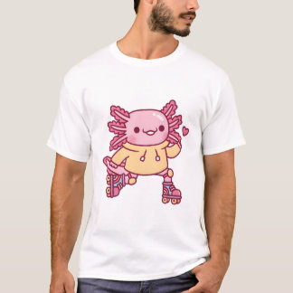 かわいいウーパールーパーがローラースケートを愛してる Tシャツ
