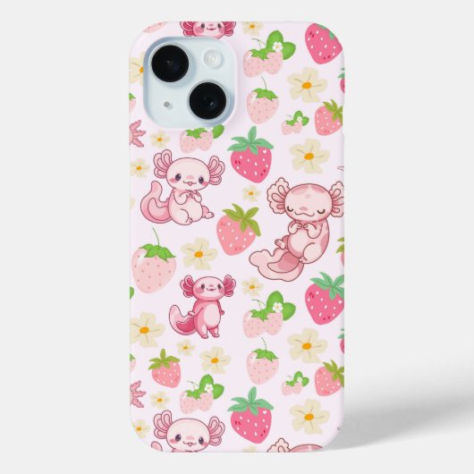 かわいいウーパールーパーといちごのシームレスパターン Case-Mate iPhoneケース (裏面)