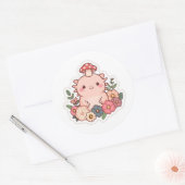 かわいいウーパールーパーとキノコ ラウンドシール (封筒)