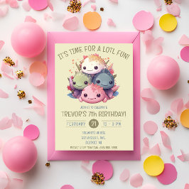 かわいいウーパールーパーの山の誕生日パーティー 招待状