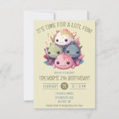 かわいいウーパールーパーの山の誕生日パーティー 招待状 (正面)
