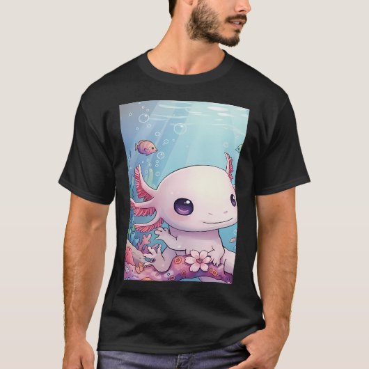 かわいいウーパールーパーの水中シーン Tシャツ (正面)