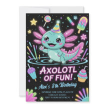 かわいいウーパールーパーの誕生日パーティー招待状