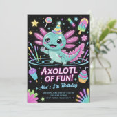 かわいいウーパールーパーの誕生日パーティー招待状 招待状 (スタンド正面)