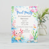 かわいいウーパールーパーの誕生日プールパーティー 招待状 (スタンド正面)