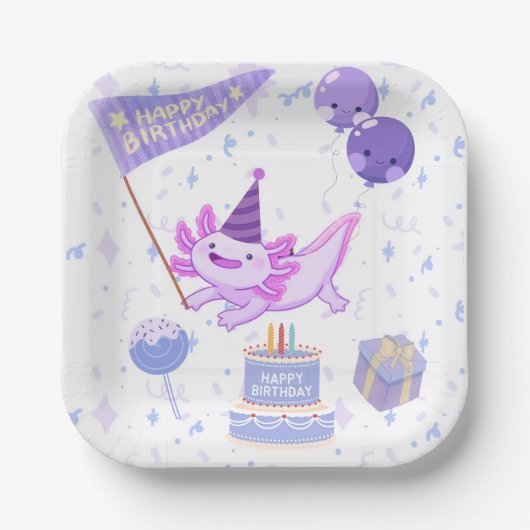 かわいいウーパールーパーの誕生日 ペーパープレート (正面)