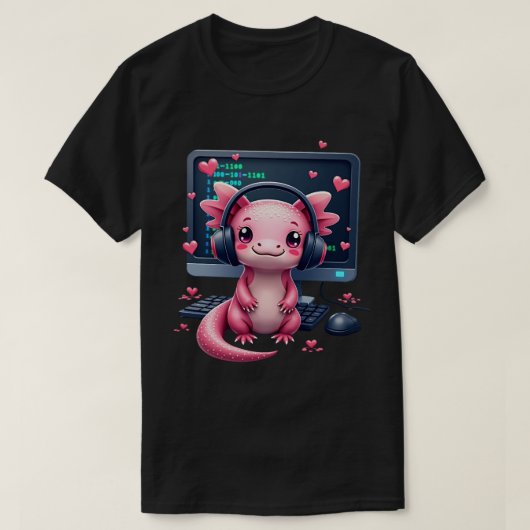 かわいいウーパールーパーゲーマーコーディング Tシャツ (デザイン正面)