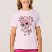 かわいいウーパールーパー女子ちびキャラキッズTシャツ Tシャツ (正面)