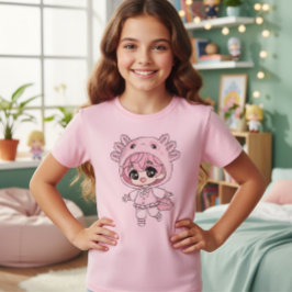かわいいウーパールーパー女子ちびキャラキッズTシャツ Tシャツ