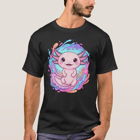 かわいいウーパールーパー水しぶきアート Tシャツ (正面)