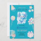 かわいいウーパールーパー男子の青い子供の誕生日パーティー 招待状 (正面)