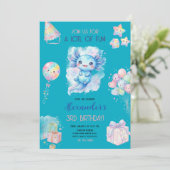 かわいいウーパールーパー男子の青い子供の誕生日パーティー 招待状 (スタンド正面)