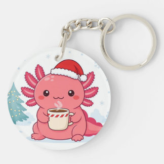 かわいいウーパールーパー クリスマスコーヒー ラウンド キーチェーン