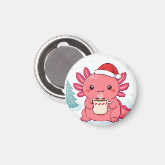 かわいいウーパールーパー クリスマスコーヒー ラウンド キーチェーン マグネット