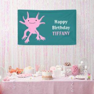 かわいいウーパールーパー ピンクのサンショウウオ 誕生日パーティー 横断幕