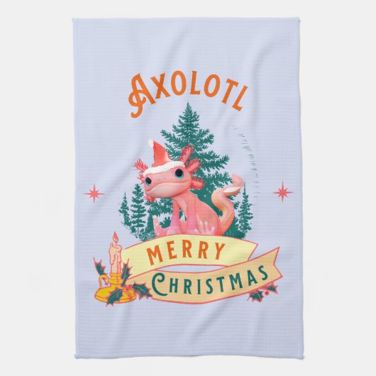 かわいいウーパールーパー メリークリスマス ホリデーアート キッチンタオル (縦)